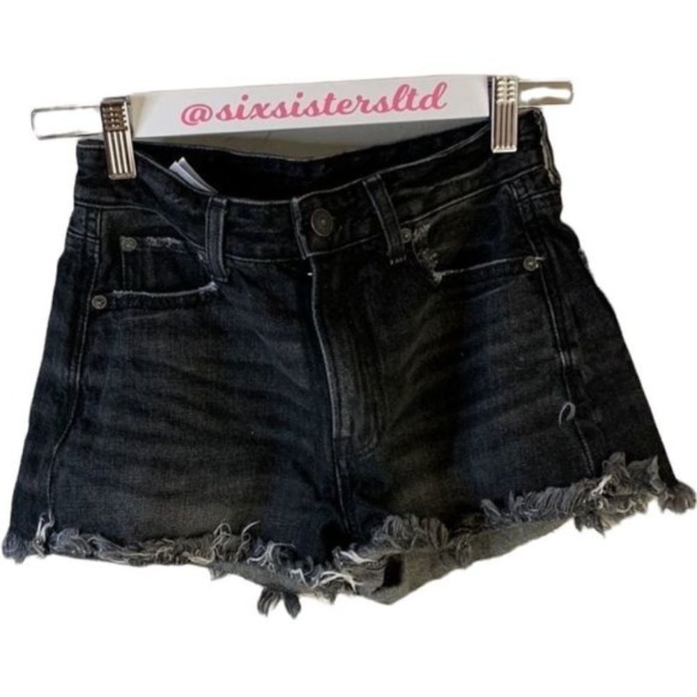 American eagle black denim cut off shorts size 00. Faded color five pockets